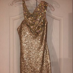 Gold, sequins cocktail dress